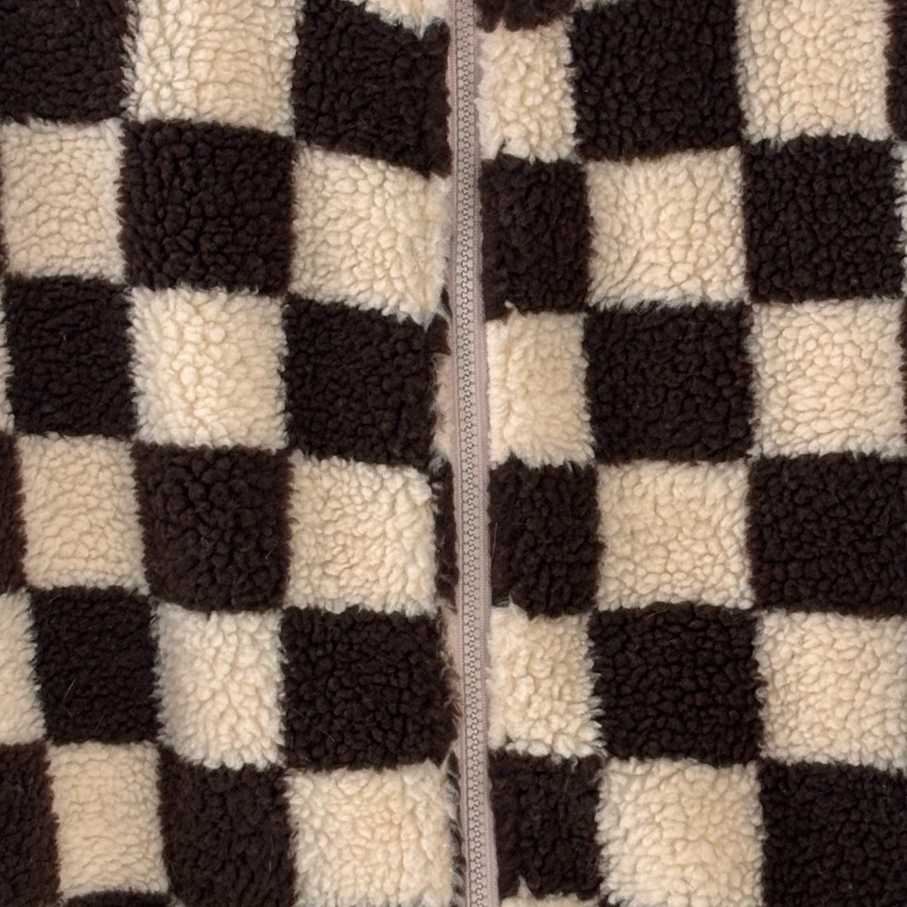 Cropped Teddy Jacket – Cream & Brown Checkered, 1XL - Picture 2 of 5